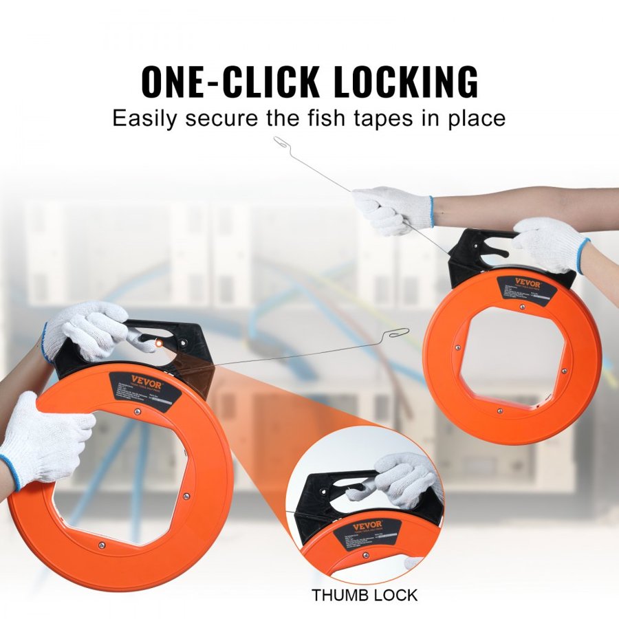 VEVOR Fish Tape, 73.2m 3mm (240-foot, 1/8-inch), Steel Wire Puller with Optimized Housing and Handle, Easy-to-Use Cable Puller Tool, Flexible Wire Fishing Tools for Walls and Electrical Conduit, Non-Conductive