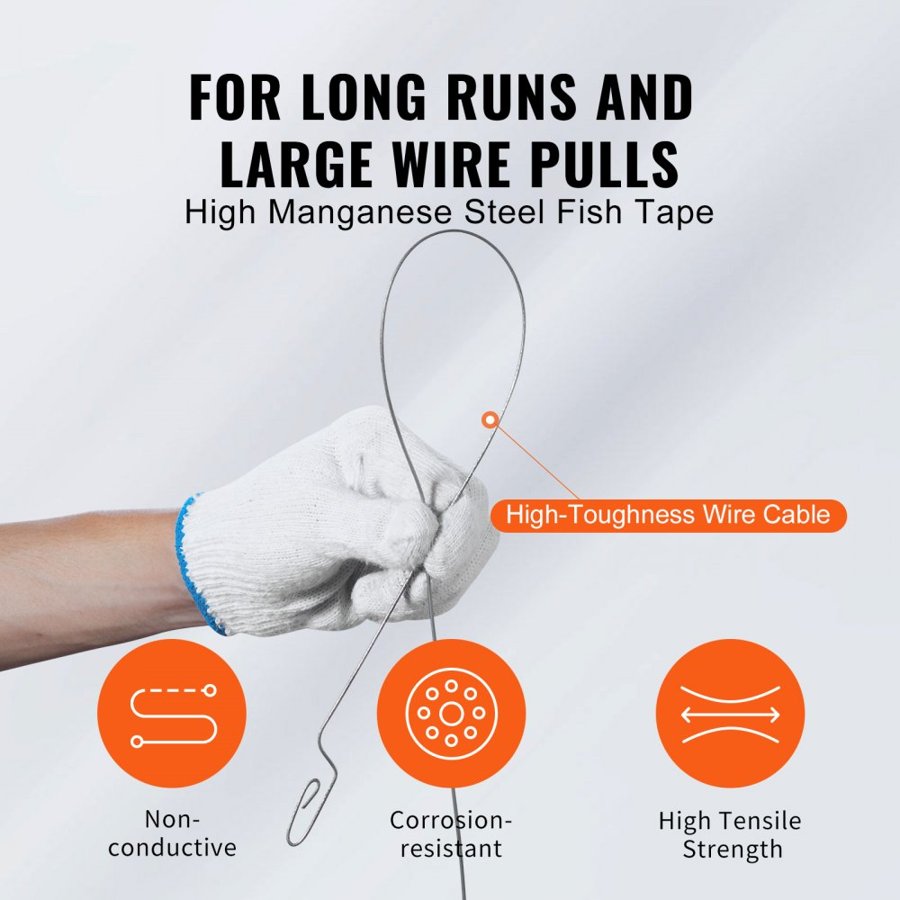 VEVOR Fish Tape Wire Cable Line Puller 36mx3,1mm (120ft 1/8 in) Steel with High Plastic Case