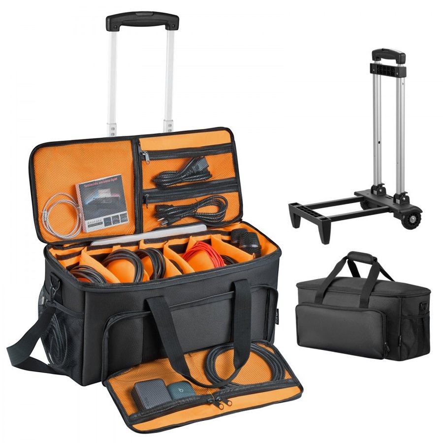 VEVOR DJ Cable Bag – 1680D, 6 Dividers, Wheels, 20×9.4×10.4"