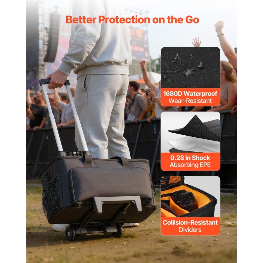 VEVOR DJ Cable Bag – 1680D, 6 Dividers, Wheels, 20×9.4×10.4"