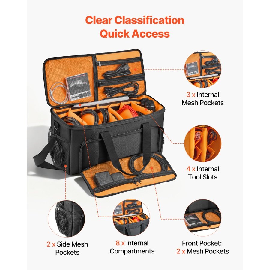 VEVOR DJ Cable Bag – 1680D, 6 Dividers, Wheels, 20×9.4×10.4"