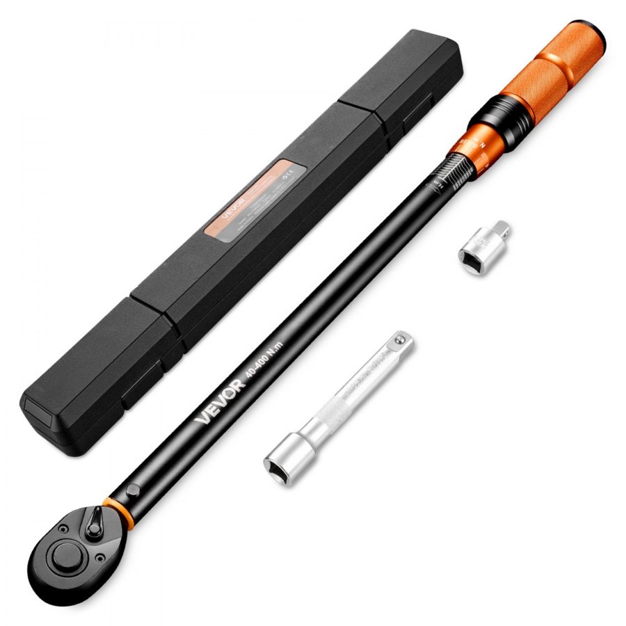VEVOR Torque Wrench 1/2-inch Drive Click Torque Wrench ±3% High Precision, 29.4-294.1 lbf-ft / 40-400 N.m, Dual Scale Readings, with Extension Bar, Adapter and Storage Case, for Automotive Repair