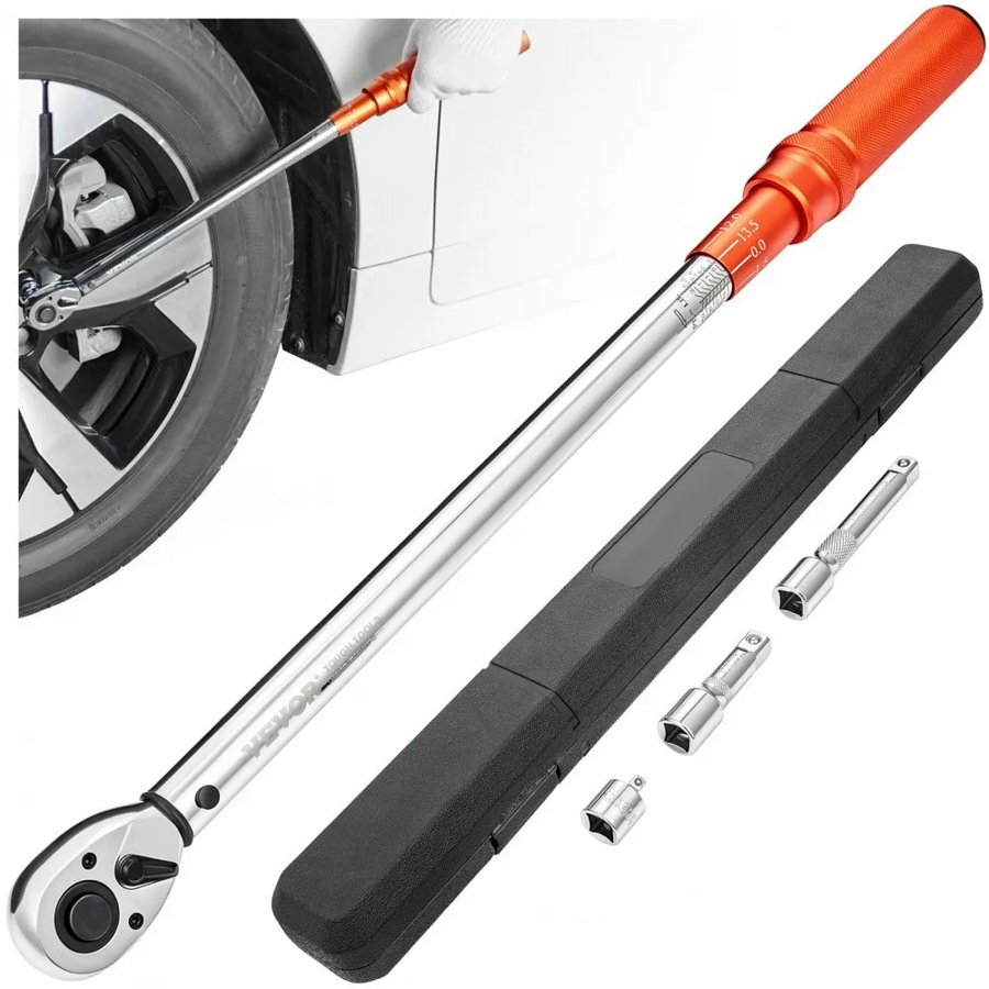 VEVOR Torque Wrench, 1.3 cm Drive Click Torque Wrench 20-250ft.lb/34-340n.m, Dual-Direction Adjustable Torque Wrench Set, Mechanical Dual Range Scales Torque Wrench Kit with Adapters Extension Rod