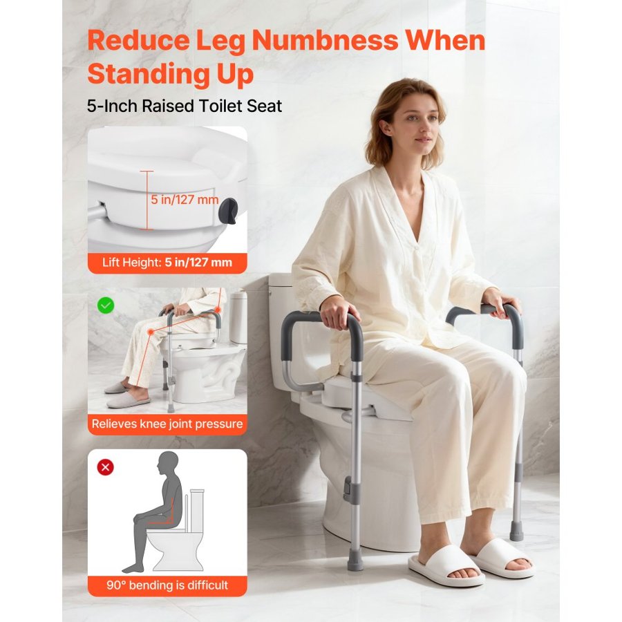 VEVOR Raised Toilet Seat with Arms and Legs - 5", 350lbs