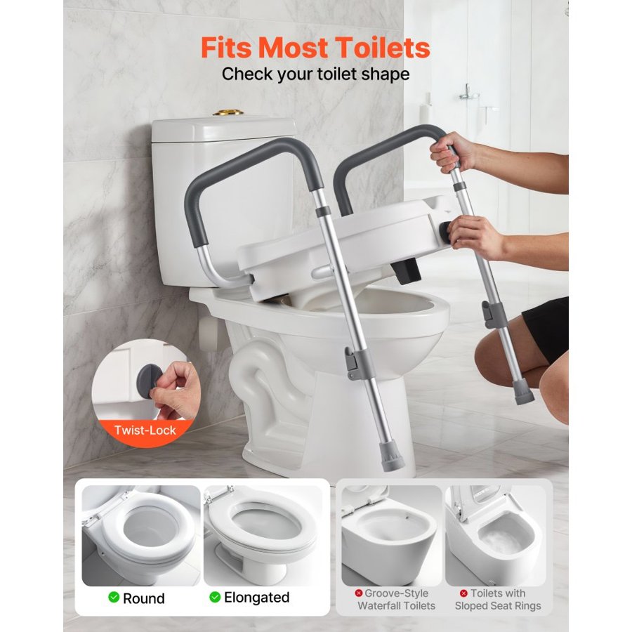 VEVOR Raised Toilet Seat with Arms and Legs - 5", 350lbs