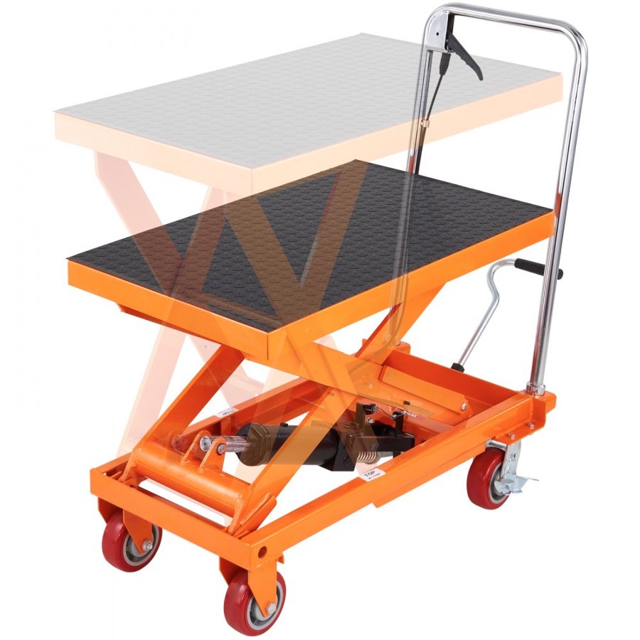 VEVOR Hydraulic Lift Table Cart, 1100lbs Capacity 35.4" Lifting Height, Manual Single Scissor Lift Table with 4 Wheels and Non-slip Pad, Hydraulic Scissor Cart for Material Handling and Transportation