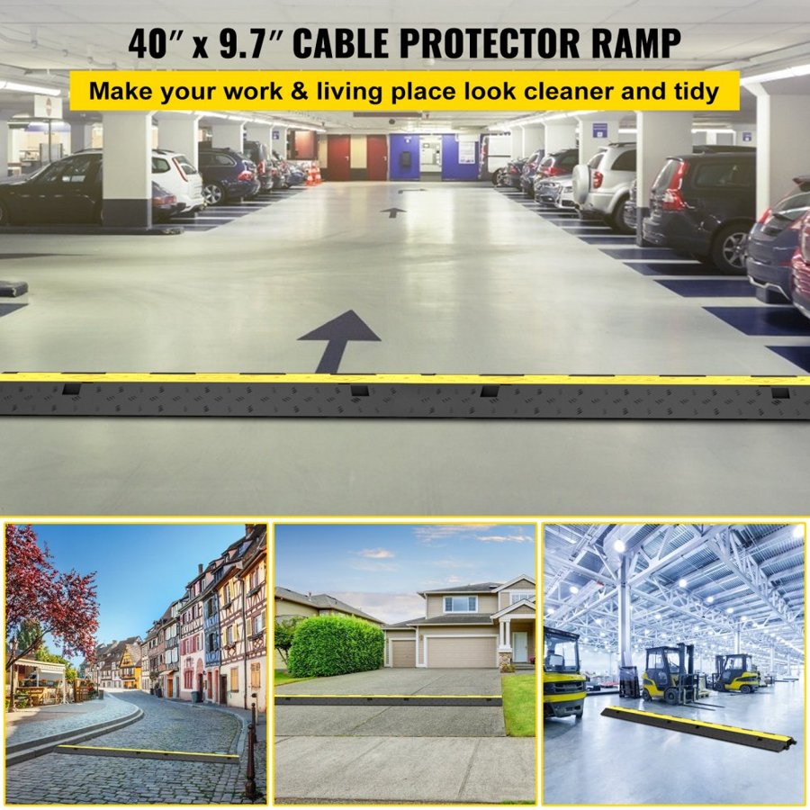 VEVOR Cable Protector Ramp 101x24.5x5 cm , 5 Packs 2 Channels Speed Bump Hump, Rubber Modular Speed Bump Rated 4989.5 kg Load Capacity, Protective Wire Cord Ramp Driveway Rubber Traffic Speed Bumps Cable Protector