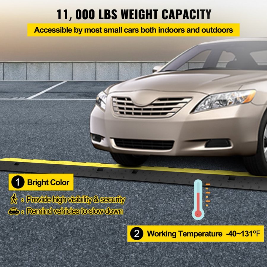 VEVOR Cable Protector Ramp 101x24.5x5 cm , 5 Packs 2 Channels Speed Bump Hump, Rubber Modular Speed Bump Rated 4989.5 kg Load Capacity, Protective Wire Cord Ramp Driveway Rubber Traffic Speed Bumps Cable Protector