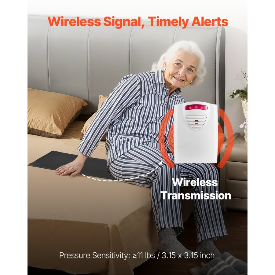 VEVOR Bed Alarm System for Elderly Adults, 14 x 30-inch Wireless Bed Sensor Pad with Pager, Safety Bed Alarms and Fall Prevention Pad for Home, Hospital, Rehabilitation Center