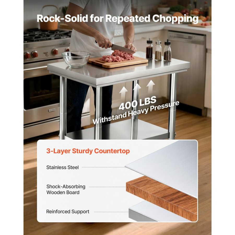 VEVOR Stainless Steel Food Prep Table – 24x30, 400 Lbs