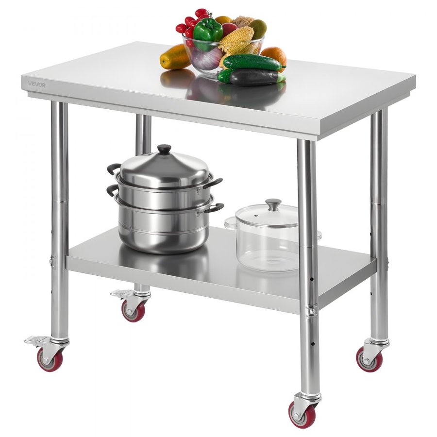 VEVOR Stainless Steel Work Table With Wheels - 24"X35.4"