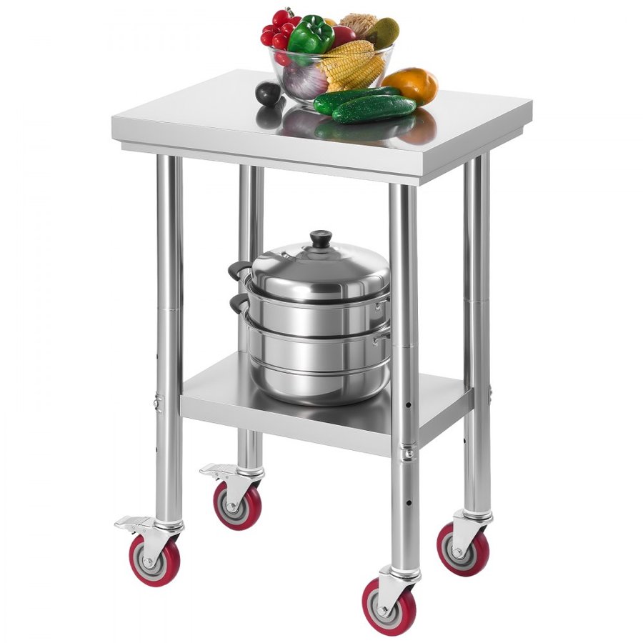 VEVOR Rolling Prep Table – 24"x18", SUS201, 700LB, 4 Wheels