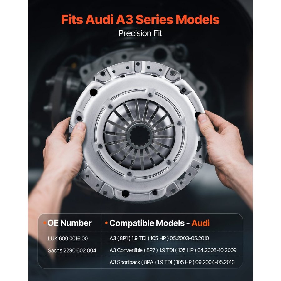VEVOR Clutch Kit with Flywheel, Heavy Duty OEM Clutch Kit, OEM Replacement Transmission Clutch Kit Compatible with 2003-2010 Audi A3 (8P1), 2008-2009 A3 Convertible (8P7), 2004-2010 A3 Sportback (8PA)