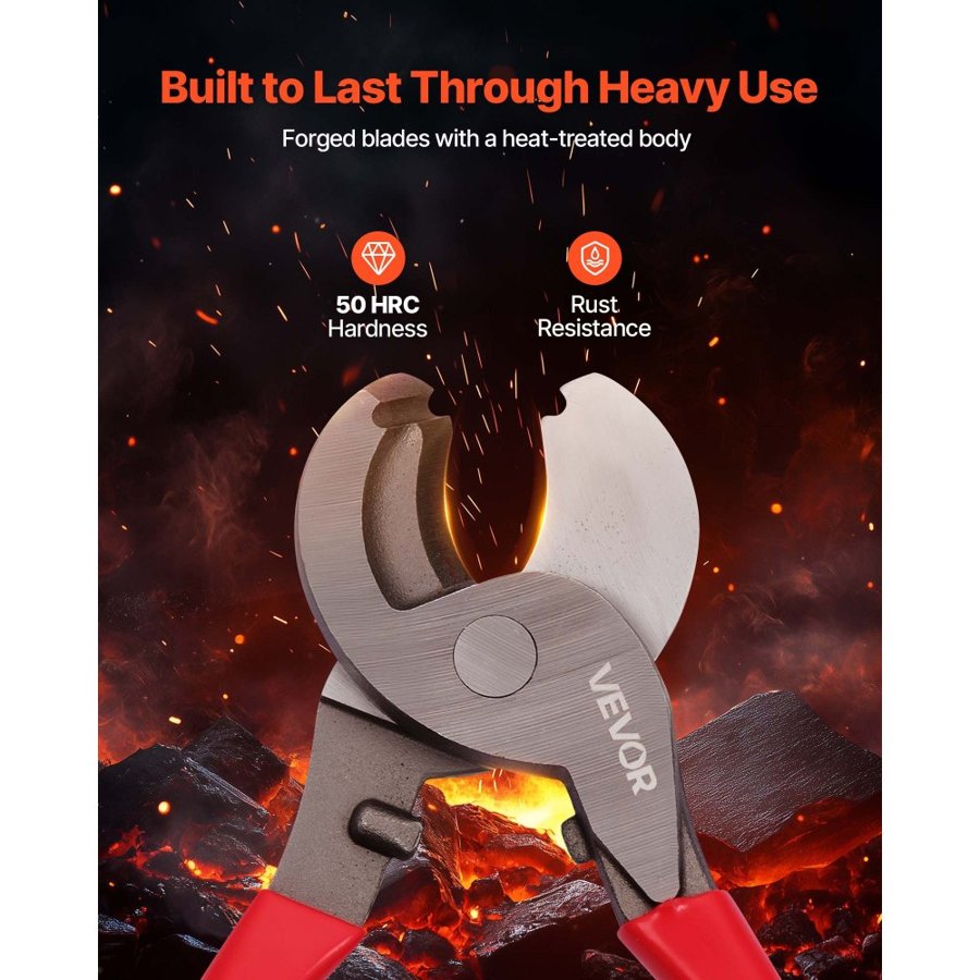 VEVOR High Leverage Cable Cutter, 235 mm Compact, Forged Blades and PVC-Coated Handles, Heavy Duty Cable Cutting Pliers Tool for 4/0 AWG Aluminum, 2/0 AWG Soft Copper and 100-Pair 24AWG Comm Cable