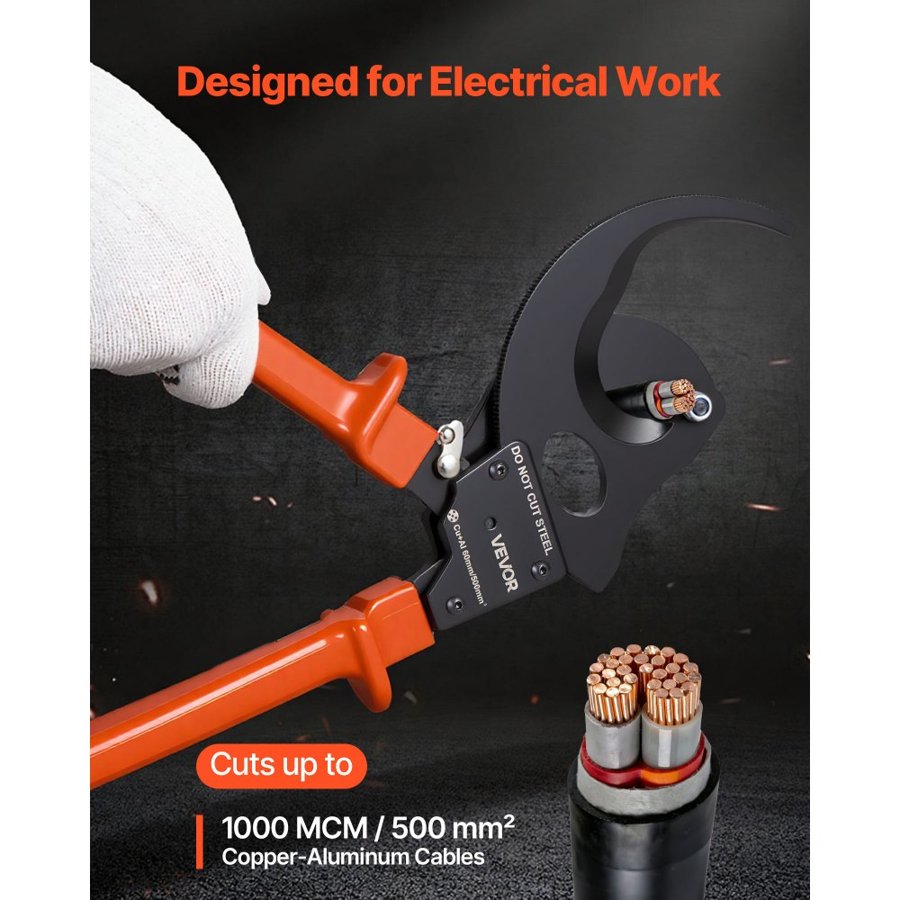 VEVOR Heavy Duty Ratcheting Cable Cutter – 1000 MCM/500 mm²