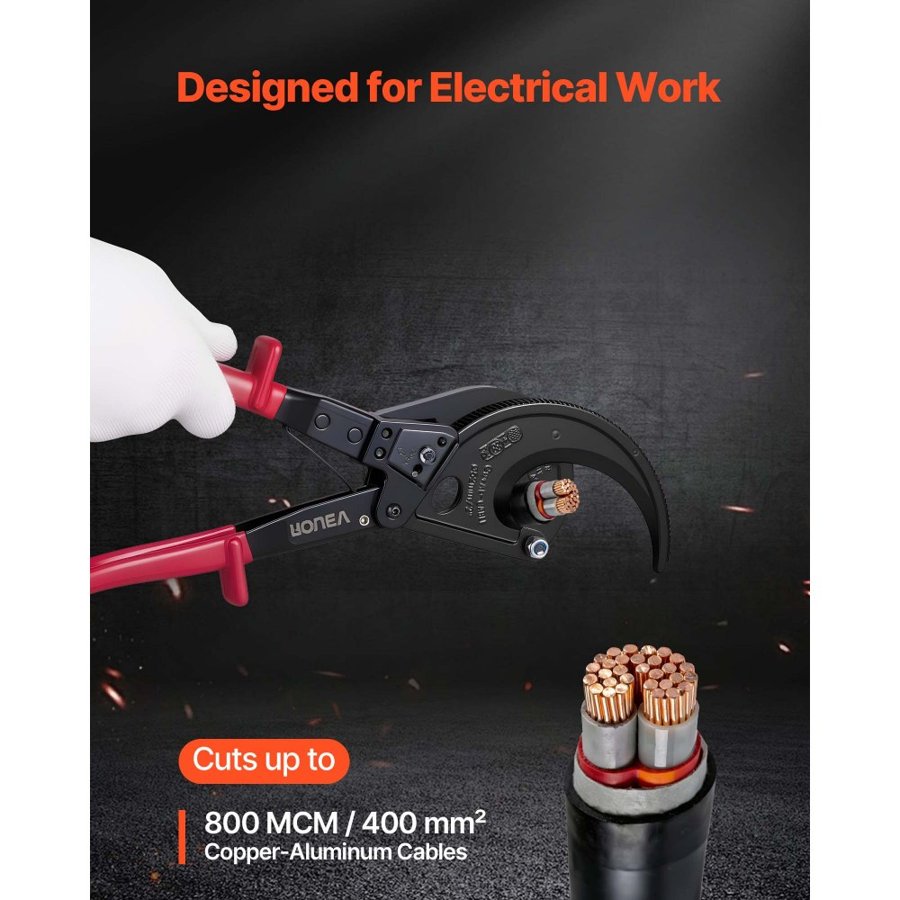 VEVOR Cable Ratchet Cutter – 800MCM, Spring Steel, Insulated