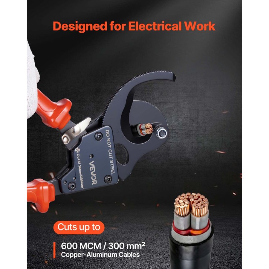 VEVOR Ratchet Cable Cutter – 600 MCM, 1000V, Spring Steel