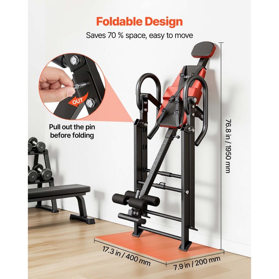 VEVOR Inversion Table, 136 kg Capacity Heavy Duty Back Inverter Stretcher, Inverted Table with Stable Structure, Dual-Roller Locking, Decompression Tables for Shoulders, Neck, Back, Knees