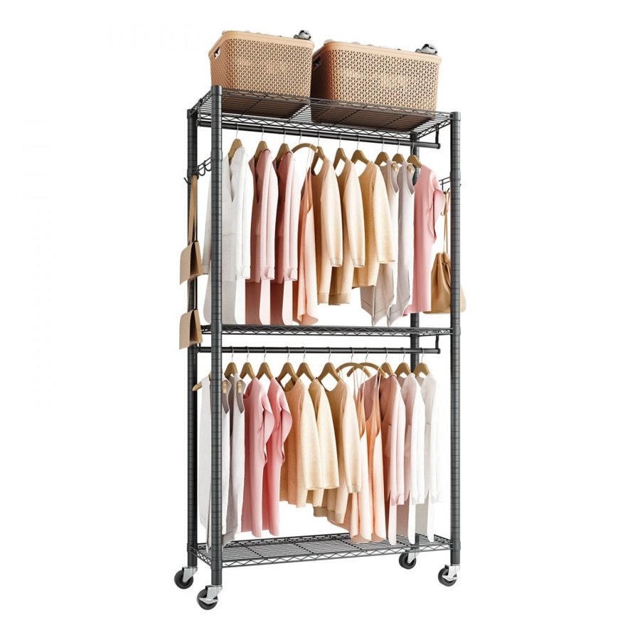 VEVOR Heavy Duty Rolling Clothes Rack – 3 Tiers, 450 LBS