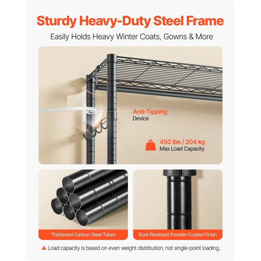 VEVOR Heavy Duty Rolling Clothes Rack – 3 Tiers, 450 LBS