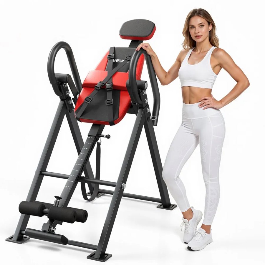 VEVOR Inversion Table, 136 kg Capacity Heavy Duty Inverted Table, Back Inverter Stretcher with Dual-Roller Locking, Decompression Tables for Shoulders, Neck, Back, Multi-Angle Adjustable Tether Strap