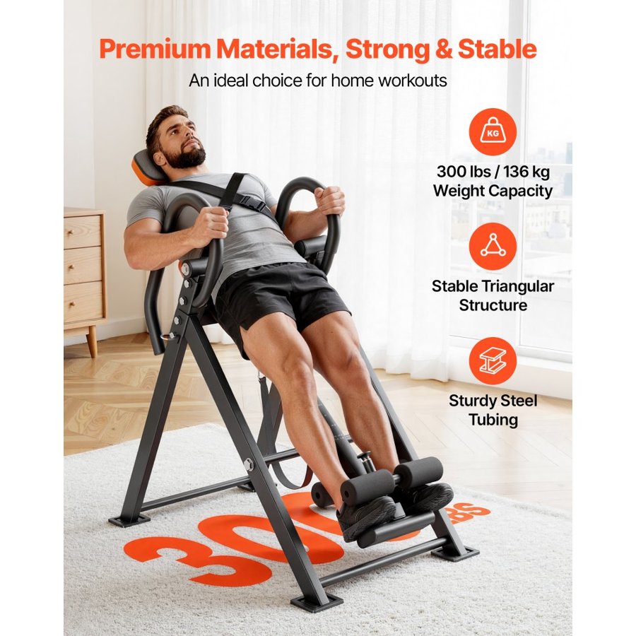 VEVOR Inversion Table, 136 kg Capacity Heavy Duty Back Inverter Stretcher, Inverted Table with Dual-Roller Locking, Decompression Tables for Shoulders, Neck, Back, Multi-Angle Adjustable Tether Strap