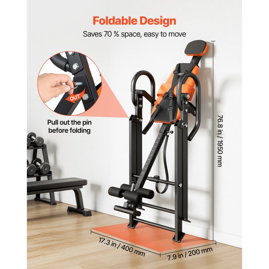 VEVOR Inversion Table, 136 kg Capacity Heavy Duty Back Inverter Stretcher, Inverted Table with Dual-Roller Locking, Decompression Tables for Shoulders, Neck, Back, Multi-Angle Adjustable Tether Strap