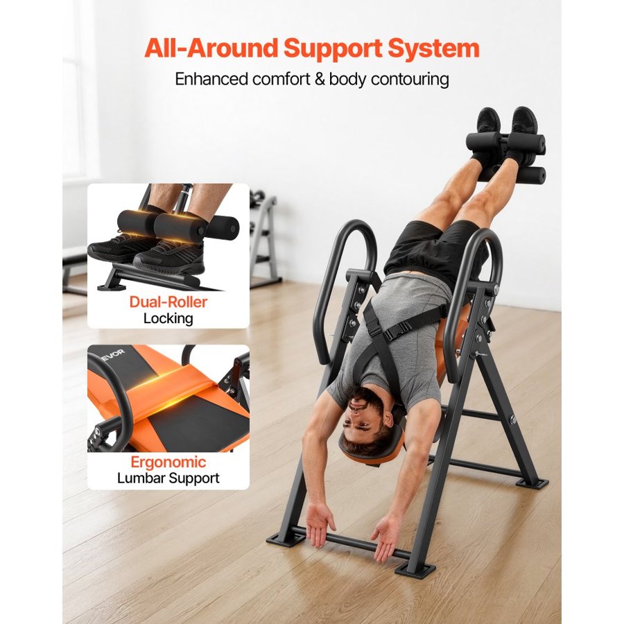 VEVOR Inversion Table, 136 kg Capacity Heavy Duty Back Inverter Stretcher, Inverted Table with Dual-Roller Locking, Decompression Tables for Shoulders, Neck, Back, Multi-Angle Adjustable Tether Strap