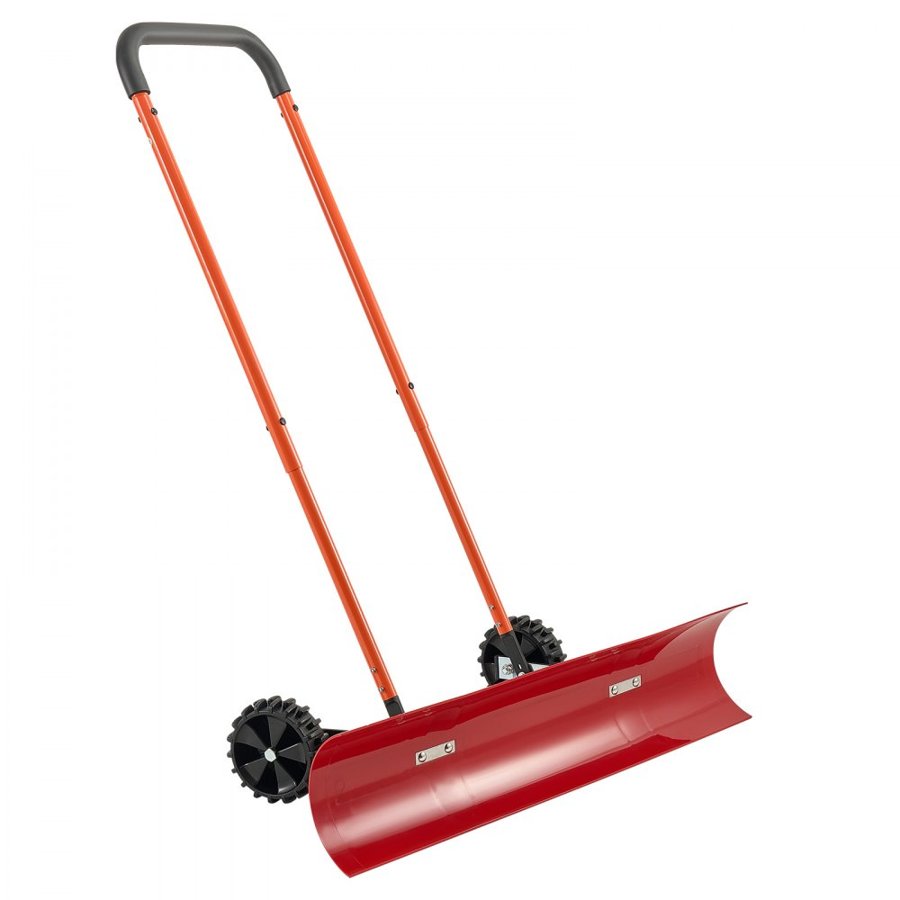 VEVOR Snow Pusher Shovel with Wheels, 96 cm Wheeled Snowplow Shovel with Bi-Directional Angled Blade & 90° Adjustable Handle, Durable Plastic Winter Shovels, Portable Snow Removal Tool for Driveway