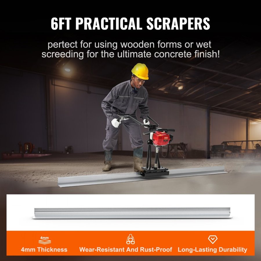 VEVOR Gas Concrete Power Screed, with 1830mm Aluminum Board Straight Edge Bar Set, 4 Stroke Cement Finishing Vibrating Motor with Height Adjustable Handles, High Efficient Concrete Tools 6500RPM