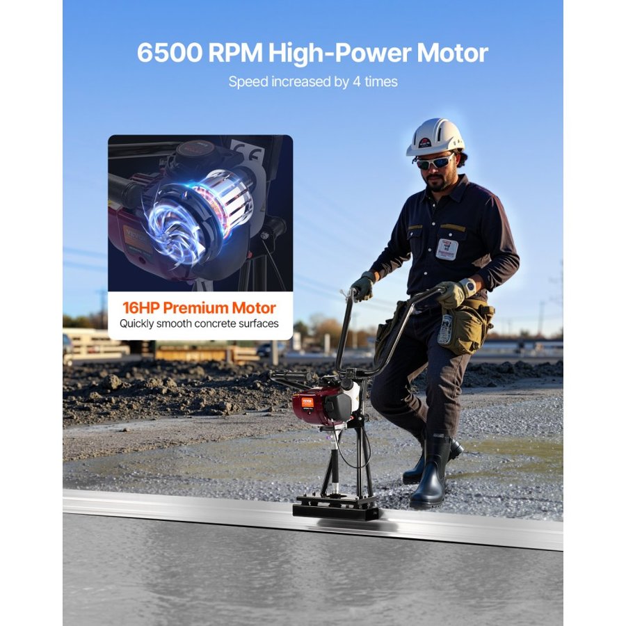 VEVOR Concrete Power Screed, 4 ft Aluminum Board Straight Edge Bar Set, 4 Stroke Cement Finishing Vibrating Motor with Height Adjustable Handles, High Efficient Concrete Tool 6500RPM