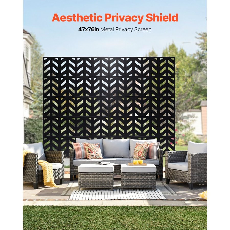 VEVOR Black Metal Outdoor Privacy Screen – 47" W x 72"H