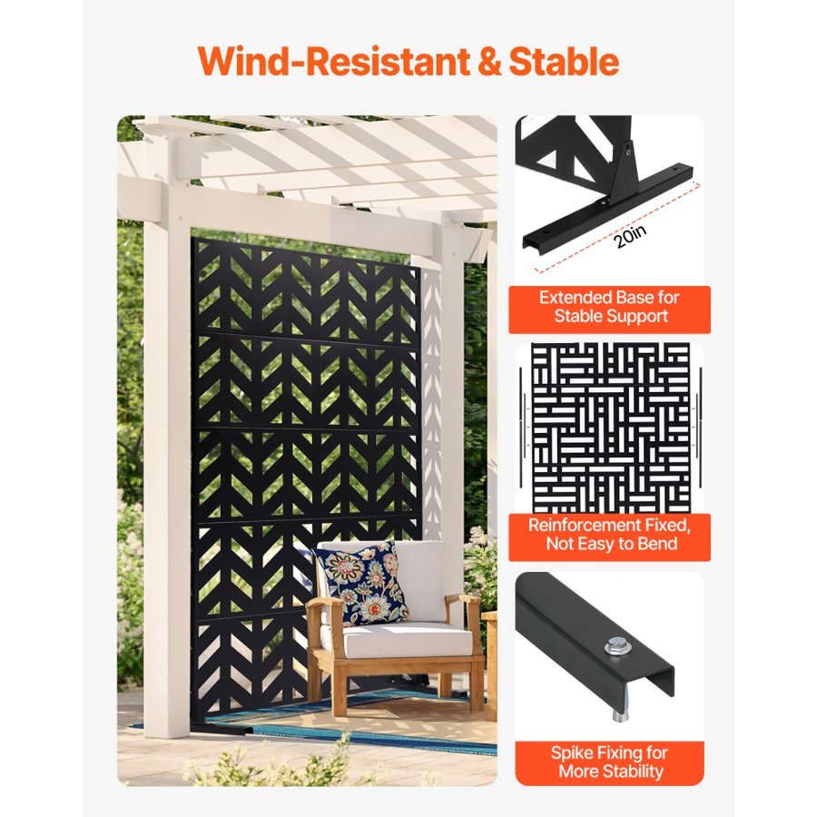 VEVOR Black Metal Outdoor Privacy Screen – 47" W x 72"H