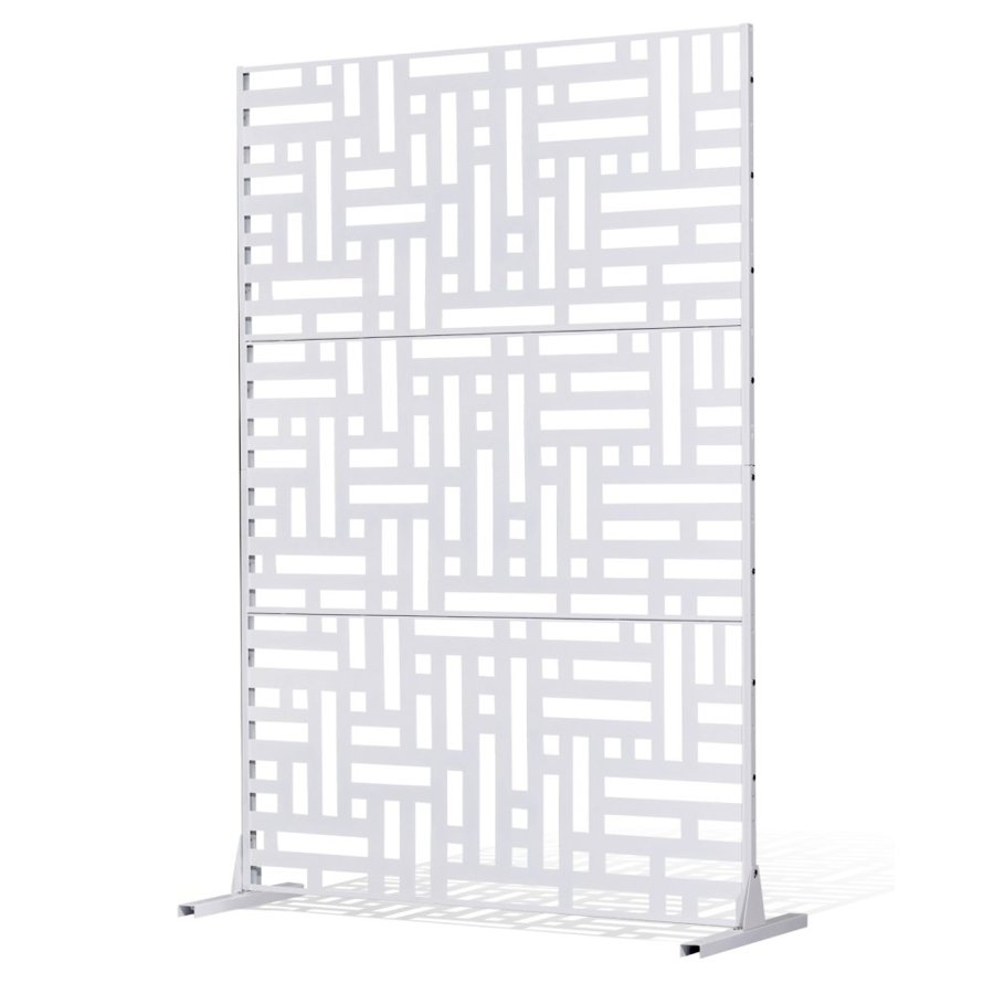 VEVOR Metal Privacy Screen, 47" W x 76" H Outdoor Privacy Screens 3-Panel, Freestanding Outdoor Divider with Stand, Decorative Garden Steel Privacy Fence for Balcony Patio Indoor Room Hot Tub White