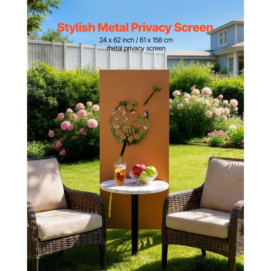 VEVOR Metal Privacy Screen, 61 x 160 cm Freestanding Modern Privacy Fence, Garden Divider Panel with Extended Ground Stakes & Steel Plate, Freestanding Outdoor Divider for Garden, Courtyard, Wall