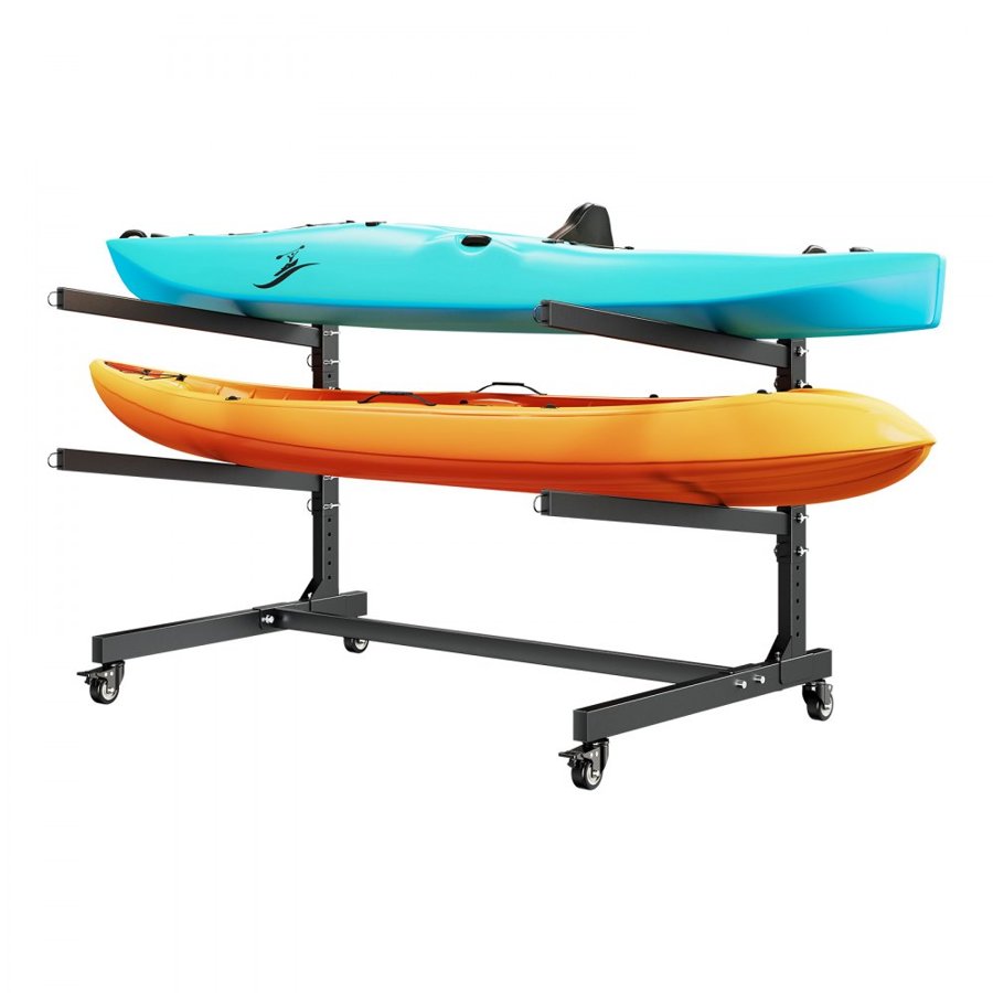VEVOR Kayak Storage Rack for 2 Kayaks, Holds 80 kg, Heavy Duty Adjustable Freestanding Stand with Lockable Wheels for Indoor Outdoor Garage Shed Dock, Holder for Canoe, SUP, Surfboard & Paddleboard
