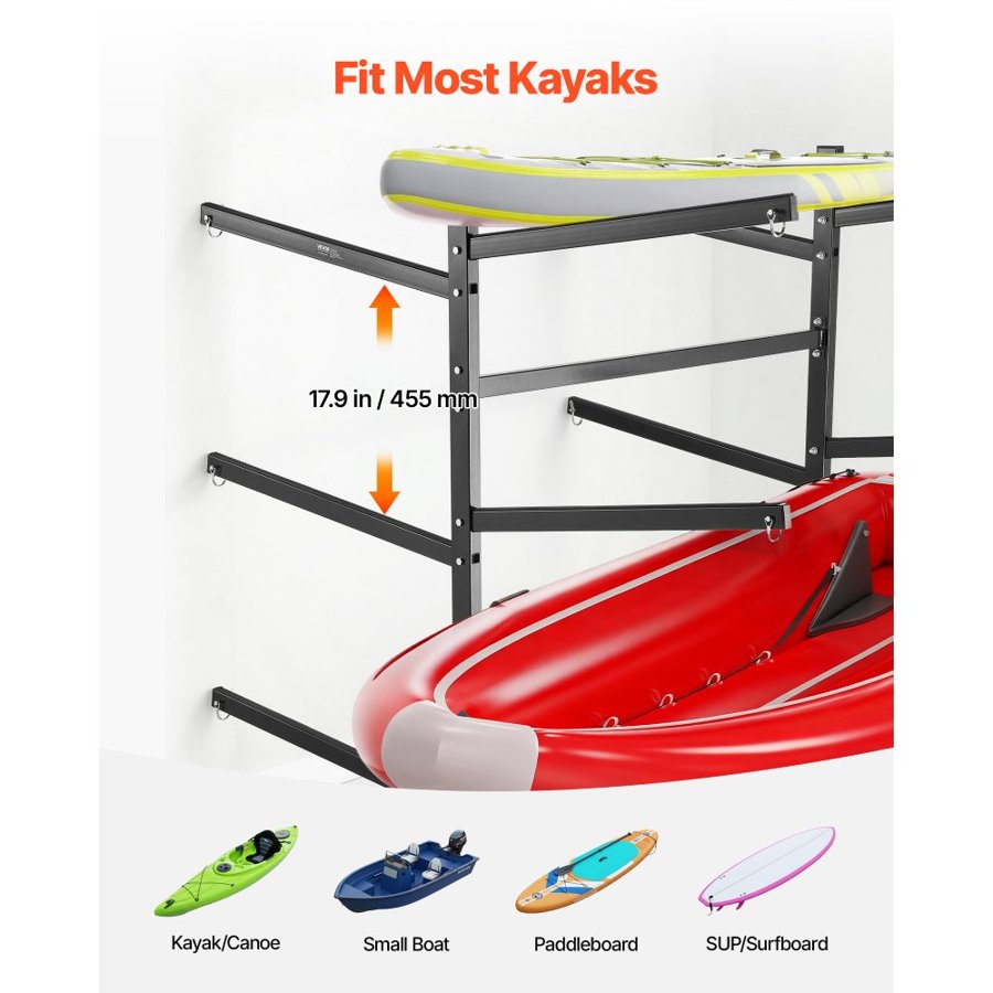 VEVOR Kayak Storage Rack for 6 Kayaks, Holds 180 kg, Heavy Duty Freestanding Stand for Indoor Outdoor Garage Shed Dock, Storage Rack Stand Holder for Canoe, Small Boat, SUP, Surfboard & Paddleboard