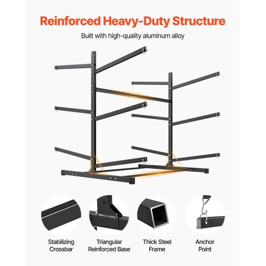 VEVOR Kayak Storage Rack for 6 Kayaks, Holds 180 kg, Heavy Duty Freestanding Stand for Indoor Outdoor Garage Shed Dock, Storage Rack Stand Holder for Canoe, Small Boat, SUP, Surfboard & Paddleboard
