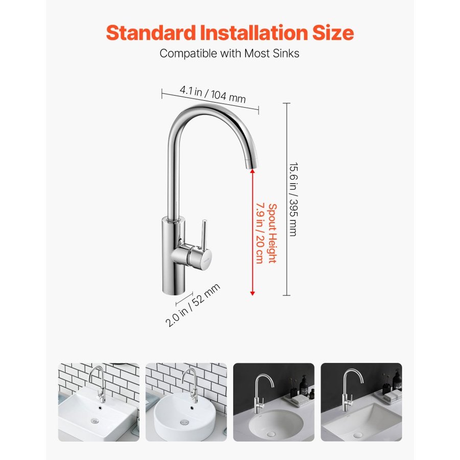 VEVOR Touchless Kitchen Bar Sink Faucet, Single Handle Automatic Motion Sensor Bathroom Faucet, Hands-Free Adjustable Cold Hot Water Mixer Flexible Swivel for 9.5 mm Pipe,Chrome Plated Silver