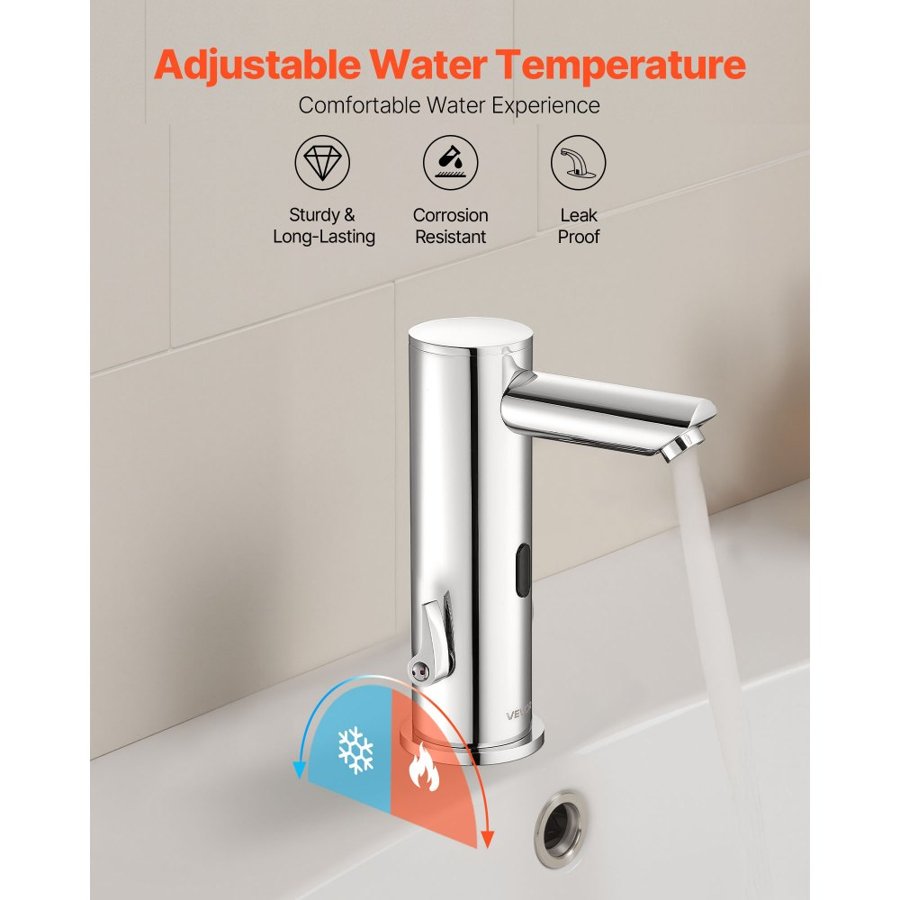 VEVOR Touchless Bathroom Sink Faucet, Automatic Motion Sensor Restroom Toilet Faucet, Hands Free Adjustable Cold Hot Single Handle Water Mixer Battery Operated for 9.5 mm Pipe,Brushed Nickel Silver