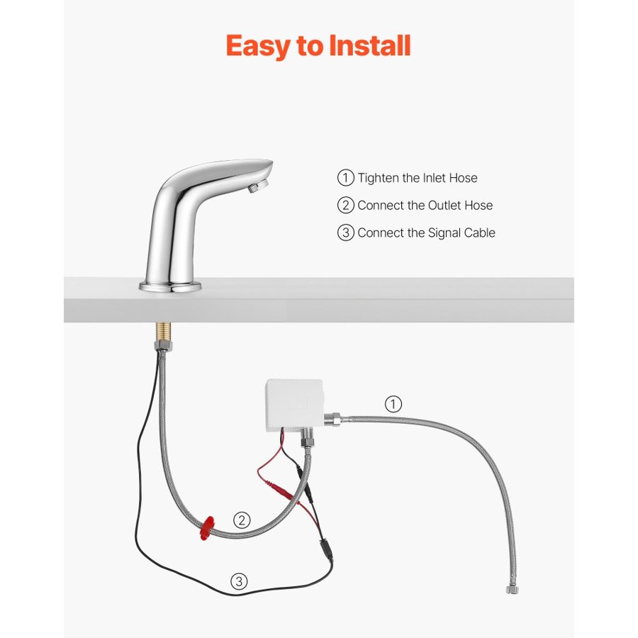 VEVOR Touchless Bathroom Sink Faucet, Automatic Motion Sensor Restroom Toilet Faucet Cold Water with Hole Cover Plate, Battery Operated for 9.5 mm Pipe Commercial Lavatory,Chrome Plated Silver G112M