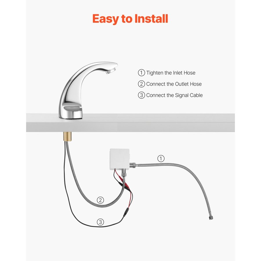 VEVOR Touchless Bathroom Sink Faucet, Automatic Motion Sensor Restroom Toilet Faucet Cold Water with Hole Cover Plate, Battery Operated for 9.5 mm Pipe Commercial Lavatory,Chrome Plated Silver