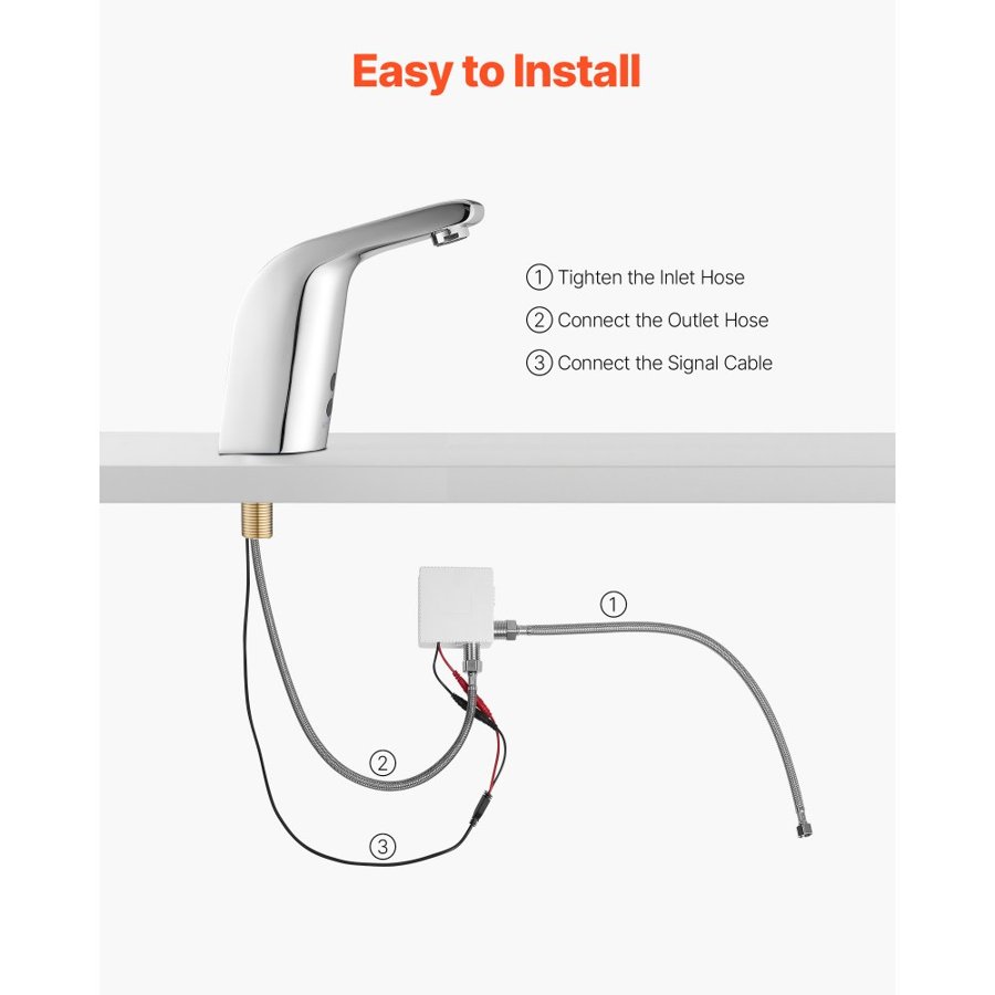VEVOR Touchless Bathroom Sink Faucet, Automatic Motion Sensor Restroom Toilet Faucet Cold Water with Single Hole, Battery Operated for 9.5 mm Pipe Commercial Lavatory,Chrome Plated Silver