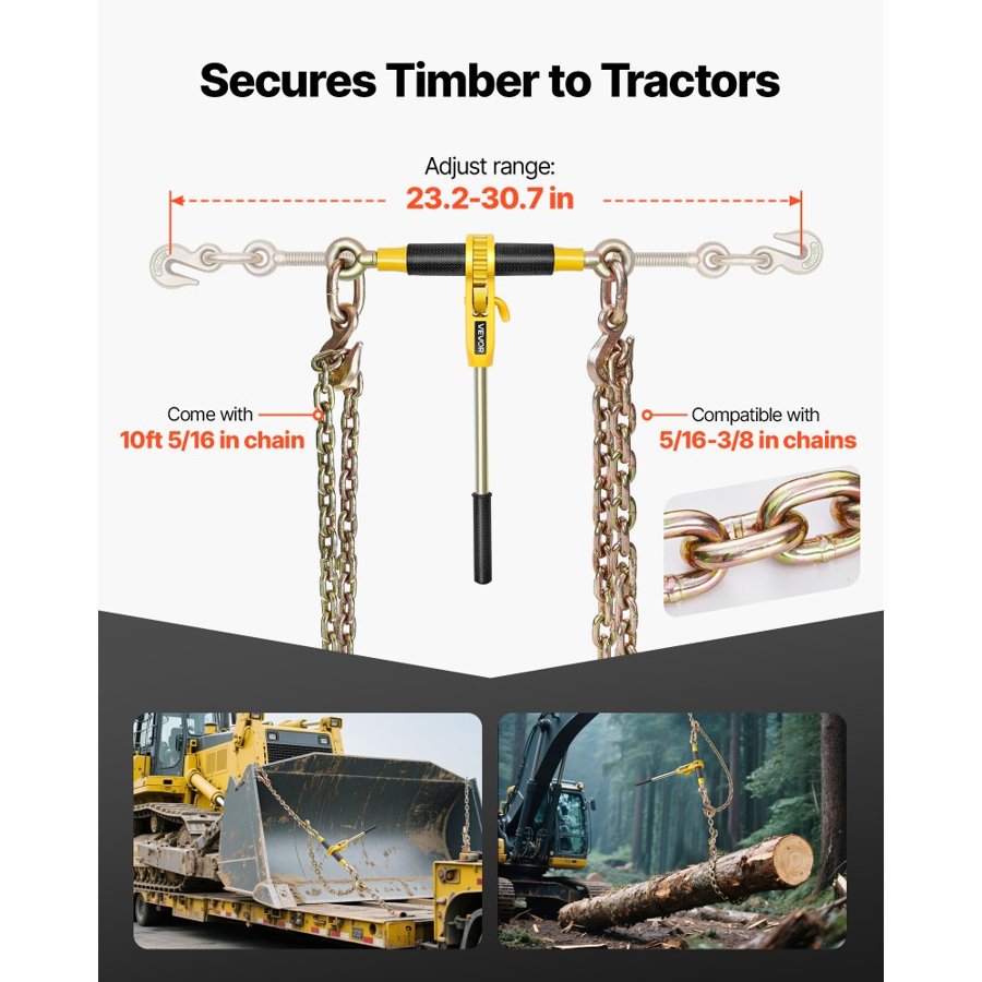 VEVOR sviras ķēdes savilcējs, 8 mm x 3 m G80 ķēdes, 3629 kg darba slodzes sviras kravas savilcējs, pārvadāšanai, vilkšanai, mežizstrādei, celšanai