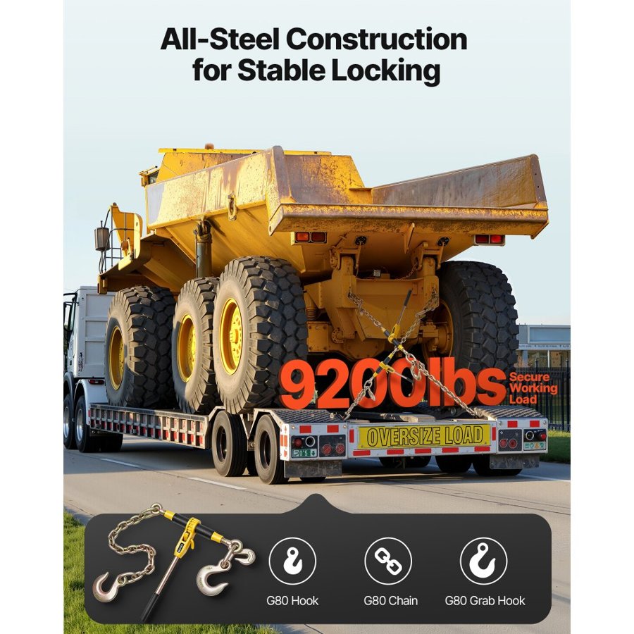 VEVOR Ratchet Chain Binder, 4173 kg Working Load, Chain Binders Compatible with 10-12.7 mm Chains, Heavy Duty Ratchet Load Binder with Handles for Truck, Tie Down, Hauling, Towing, Logging