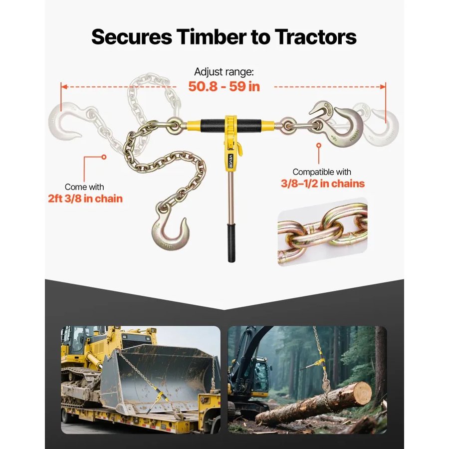 VEVOR Ratchet Chain Binder, 4173 kg Working Load, Chain Binders Compatible with 10-12.7 mm Chains, Heavy Duty Ratchet Load Binder with Handles for Truck, Tie Down, Hauling, Towing, Logging