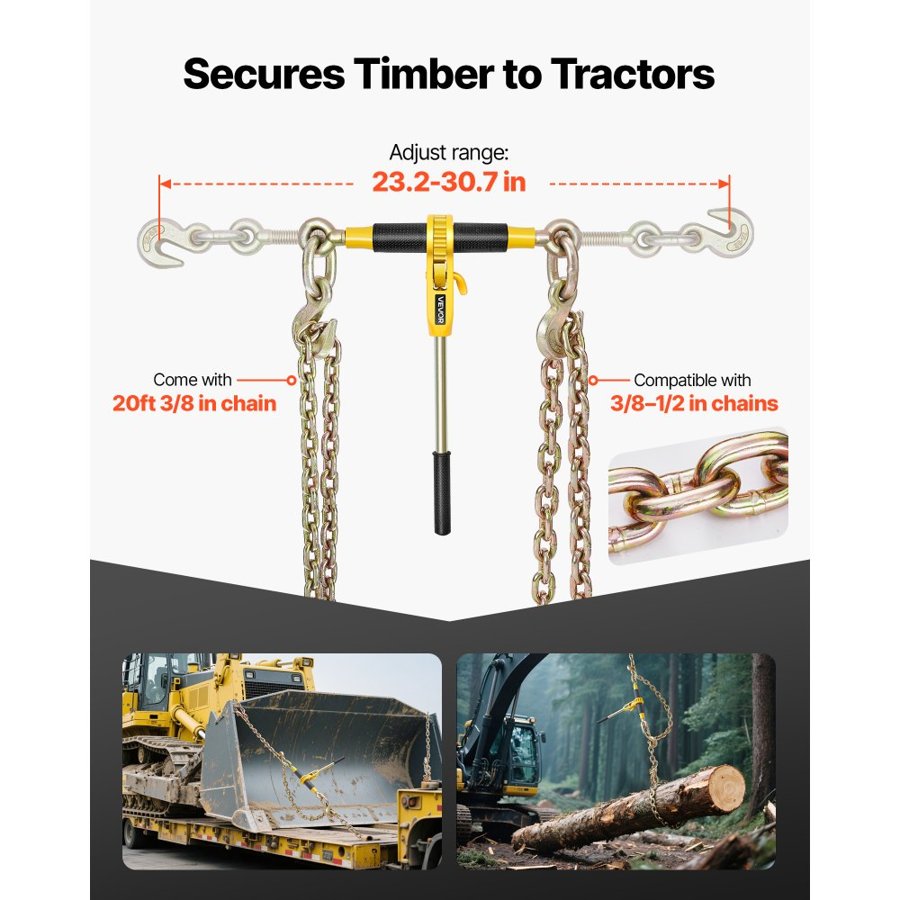 VEVOR sviras ķēdes savilcējs, 10 mm x 6,1 m G80 ķēdes, 4173 kg darba slodzes sviras kravas savilcējs, pārvadāšanai, vilkšanai, mežizstrādei, celšanai