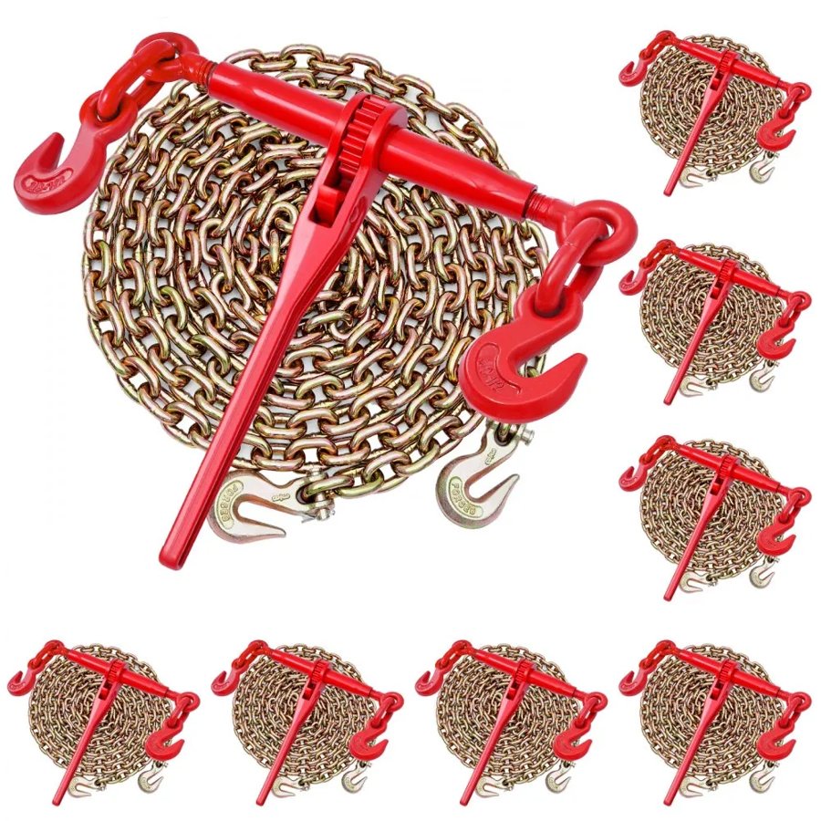 VEVOR Ratchet Chain Binder, 10 mm x 3 m G80 Chains, 4173 kg Working Load of Ratchet Load Binder, Chains and Binders Set, Tie Down Hauling Chain Binders for Hauling, Towing, Logging, Lifting
