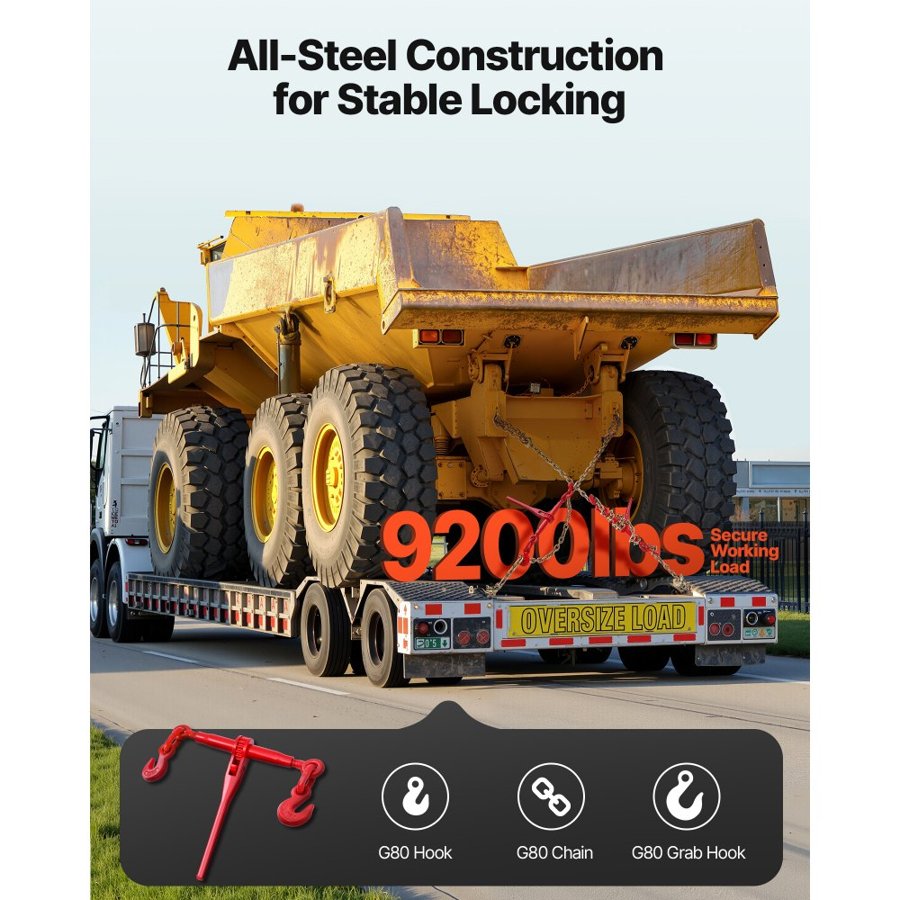VEVOR Ratchet Chain Binder, 10 mm x 3 m G80 Chains, 4173 kg Working Load of Ratchet Load Binder, Chains and Binders Set, Tie Down Hauling Chain Binders for Hauling, Towing, Logging, Lifting