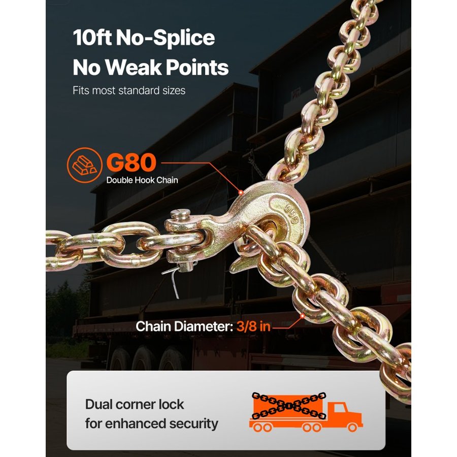 VEVOR Ratchet Chain Binder, 10 mm x 3 m G80 Chains, 4173 kg Working Load of Ratchet Load Binder, Chains and Binders Set, Tie Down Hauling Chain Binders for Hauling, Towing, Logging, Lifting